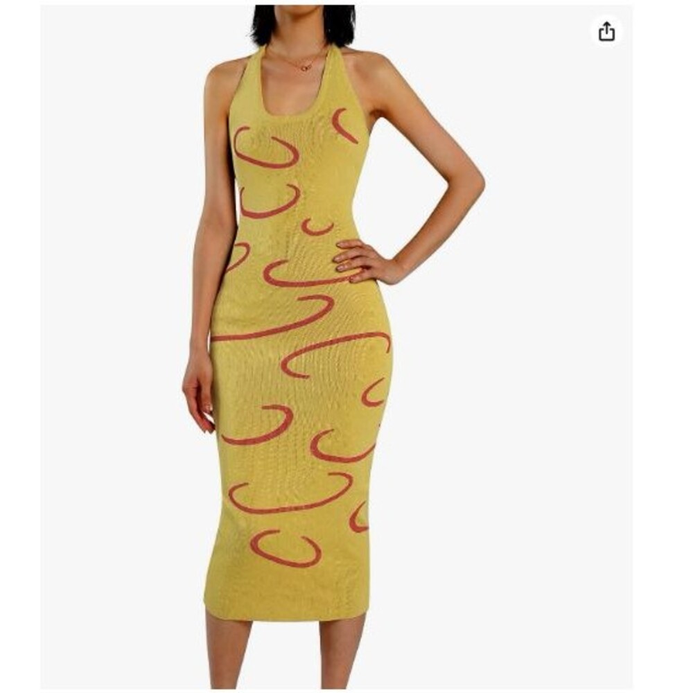Sleeveless Women’s Maxi Dress knitted Bodycon Small Yellow Tank Tie Dye Stripe